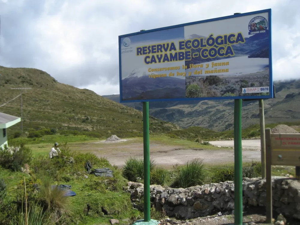 Entrance to the Cayambe Coca Ecological Reserve in Ecuador