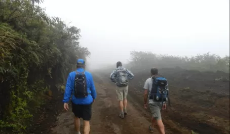 Hiking in the fog up to Sierra Negra