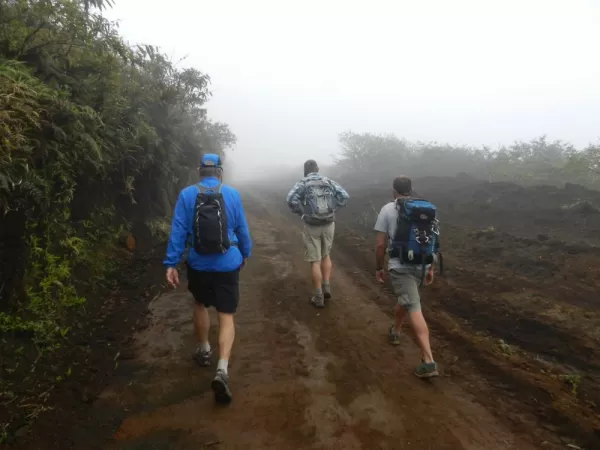 Hiking in the fog up to Sierra Negra