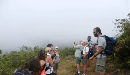 our guide stops to explain in the fog