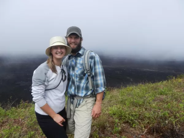 Lynessa and Matt in the volcano fog