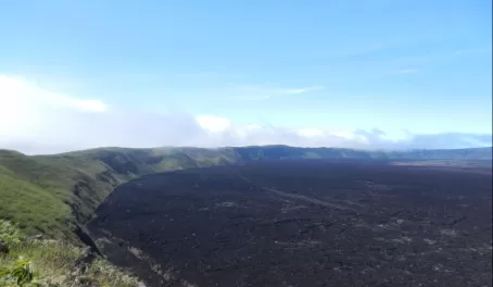 clear skies in the volcano caldera