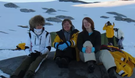 Alice, Katy and Becca camping in Antarctica