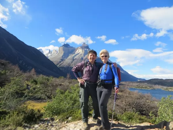 Happy hiking couple in Torres del Paine 