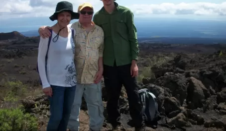 Three hikers - Sierra Negra Lava Deposits