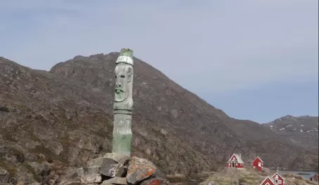 Totem pole at fishing village outside Sisimiut