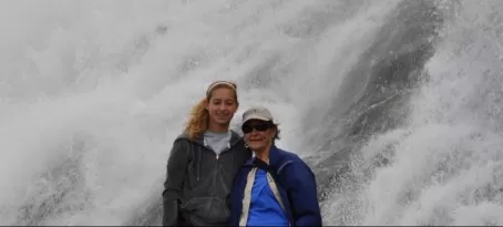 By the waterfall at Mendenhall Glacier