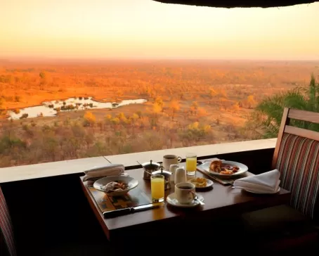 Enjoy breakfast and a view at the Victoria Falls Safari Lodge