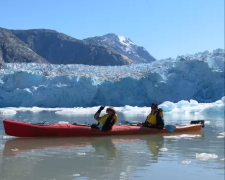 Kayaking through an ice field in Alaska