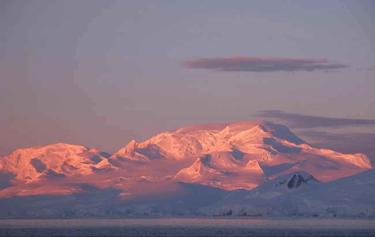 Antarctic mountains at sunset 