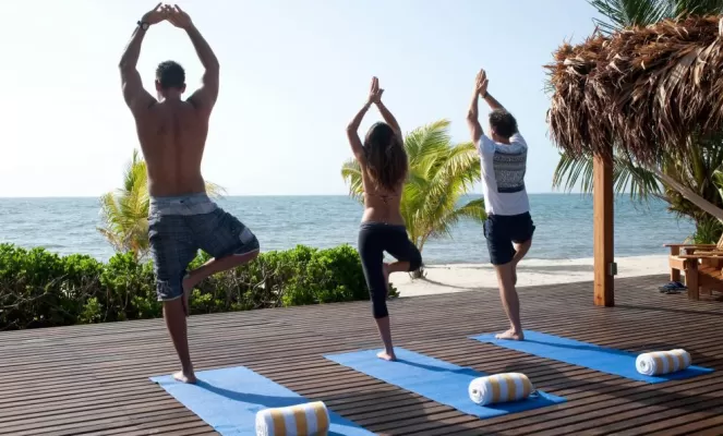 Morning yoga overlooking the Caribbean