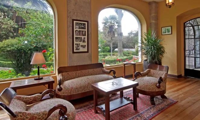 Enjoy the garden views from this sitting area at La Cienega