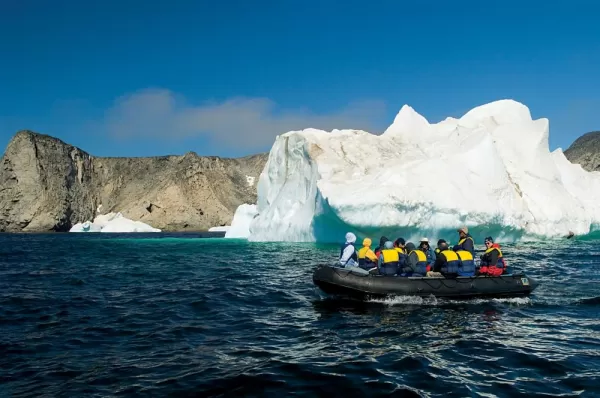 Zodiac trip through arctic waters to view beautiful icebergs.