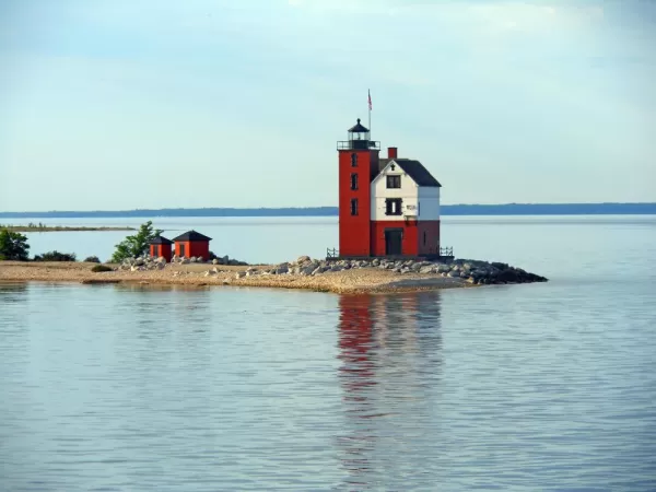 The Round Island Lighthouse in the  Straits of Mackinac.