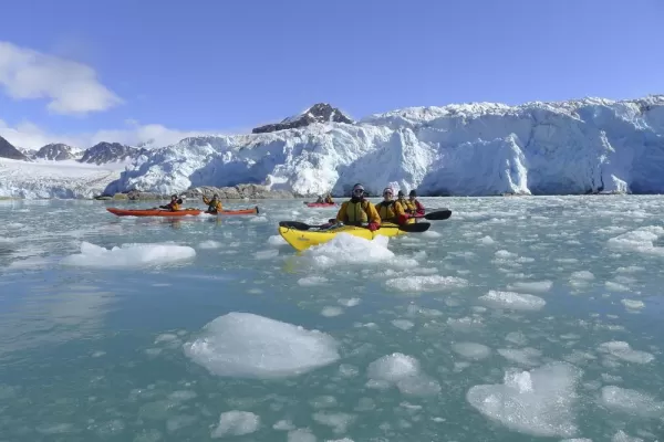 Kayaking through the arctic waters.