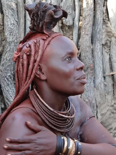 Traditional headgear and jewelry worn by the women in Namibia