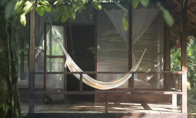 Enjoy your personal hammock on the guest cabin's porch