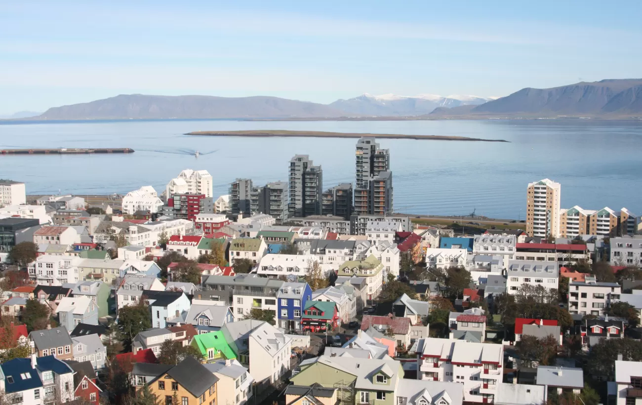 Reykjavik sits along the sea in the Arctic