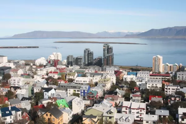 Reykjavik sits along the sea in the Arctic