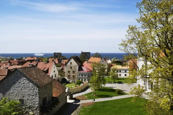 Aerial view of the town of Visby