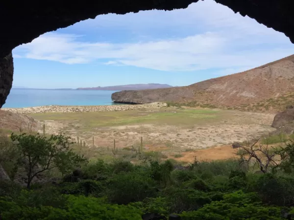 looking out from our cave to Sea of Cortez