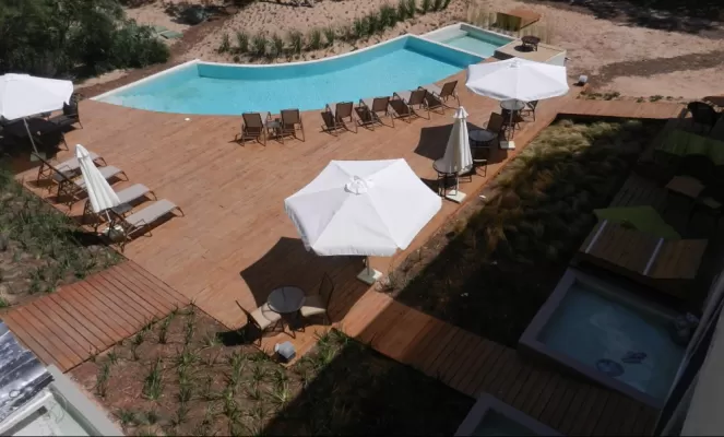 Aerial view of the pool and deck