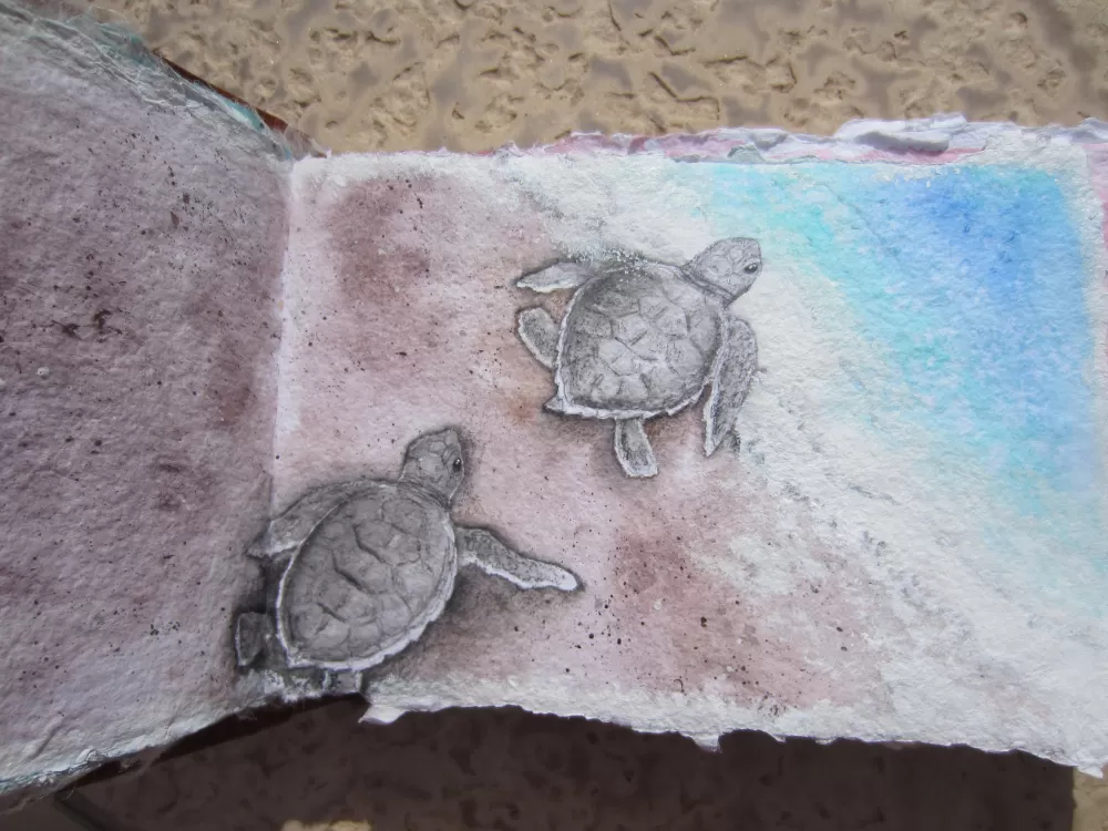 acrylics, sea turtle babies, detail
