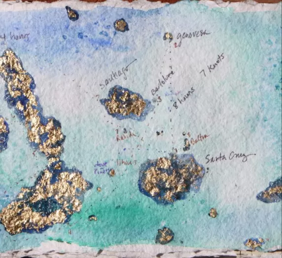 Finished map in acrylics and gold leaf