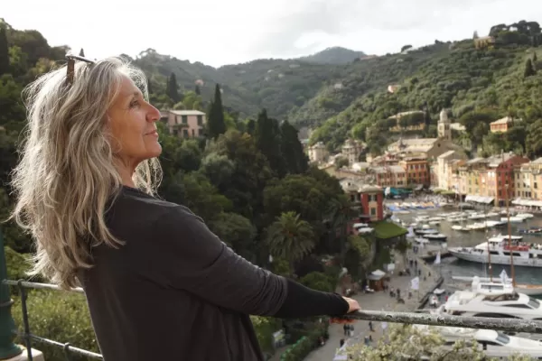 Woman looking over Italian town