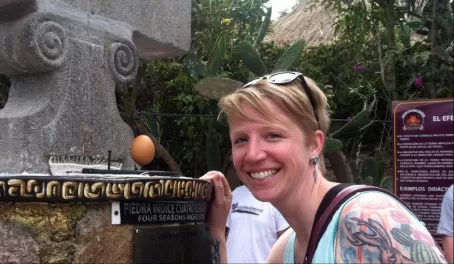 Egg balancing champion on the Equator