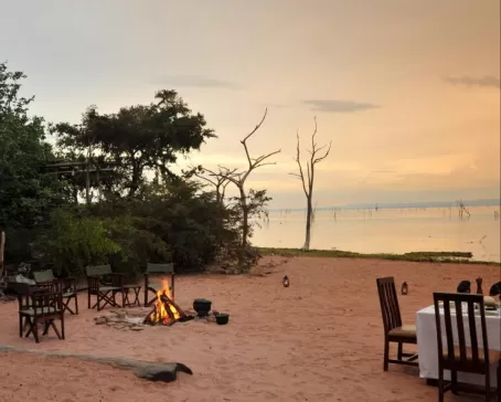 Beachside dining on shore of Lake Kariba